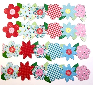 Land Blumen Knöpfe gesteppt 4 Stück 6" x 1-3/8" Cardstock Bordüren Kanten - Bild 1 von 2