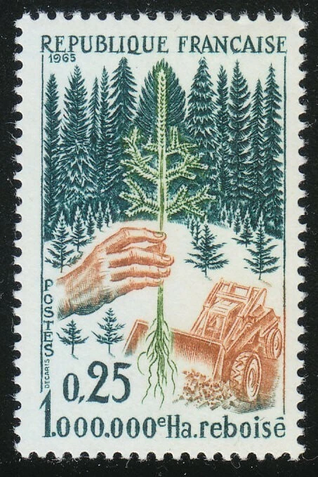 France 1965 MNH Mi 1524 Sc 1133 Forest.Spruce.Tractor.Trees.Nature.Hand ** - Image 1 of 1