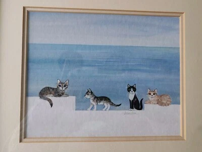 Diane Elson Original Signed Watercolour Cats Mounted Framed Sought After Artist - Image 1 of 4