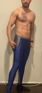 Men's Jock Skinfit Blue Gray Shiny Spandex Tights Compression Pants Small - Picture 1 of 1