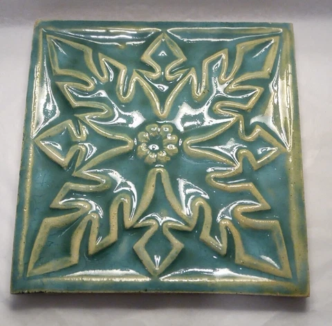 Ceramic Tile Snowflake Turquoise Embossed  6"  Glazed Portugal Antique Cover