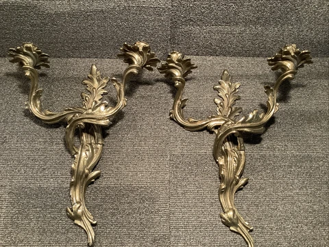 Pair Antique Replica Brass European Ornate Candle Holders Wall Sconces Lamps Cover