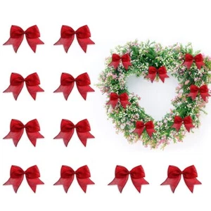 Christmas Red Bows Small Wreath Ornaments Wedding Crafts Decorations 10PCS - Picture 1 of 5