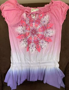 GIRLS TOP SIZE M TIE DYE PINK SHIMMERING MANDELA SUPER CUTE!! - Picture 1 of 3