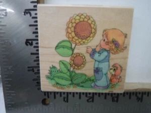 STAMPENDOUS UQ003 THE SKY'S THE LIMIT FLOWERS GIRL WOOD RUBBER STAMP EUC L649 - Picture 1 of 2