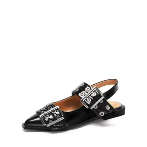 Women Ballet Flats Pointed Toe Buckle Flat Shoes Slingback Strap Low Block Heel - Picture 1 of 22