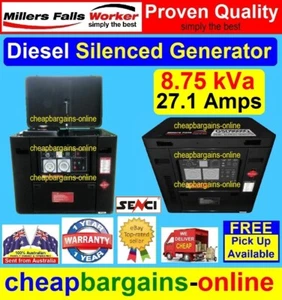 8.7kVa SILENCED DIESEL GENERATOR ELECTRIC START 15 Amp + 32 Amp 240V OUTLETS H/D - Picture 1 of 13