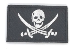 PIRATE FLAG PATCH JOLLY ROGER Skull Swords EMBROIDERED hook and loop black - Picture 1 of 1