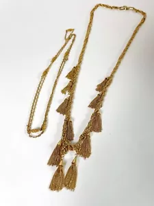 Ann Taylor Multiple Tassels Long Necklace Gold tone LOT 2 Necklaces - Picture 1 of 3