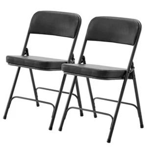 New 2-Pack Black Padded Fabric Seat and Back Portable Stacking Folding Chairs - Picture 1 of 21