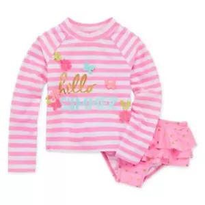 WETSUIT CLUB Toddler Girl 2T Striped 2-Pc. Rashguard Swim Set NWT - Picture 1 of 1