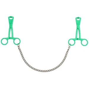 Green Scissor Nipple Clamps With Metal Chain Bondage Adult Slave Sex BDSM Toy - Picture 1 of 2