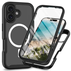 Für iPhone 16 15 14 13 12 Pro Max Stoßfest TPU Mag Safe Hülle mit Display Cover - Bild 1 von 16