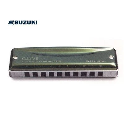 SUZUKI C-20 Olive 10 hole Harmonica HiG F# F E Eb D Db C B Bb A Ab G LowF JAPAN - Image 1 of 2