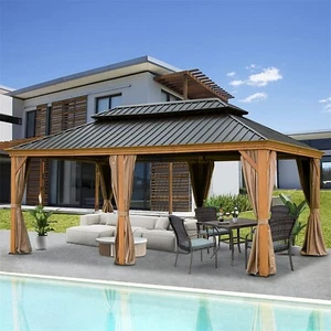12'x18' Hardtop Gazebo Outdoor Permanent Pavilion Metal Double Canopy Gazebo - Picture 1 of 8
