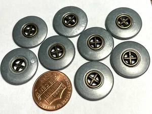 8 Gray & Antique Brass Tone Metal Sew-through 4-hole Buttons 3/4" 19mm 15587 - Picture 1 of 3