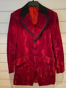 VINTAGE 1970's AFTER SIX CRUSHED RED VELVET SMOKING JACKET BLAZER, PLEASE READ* - Picture 1 of 20