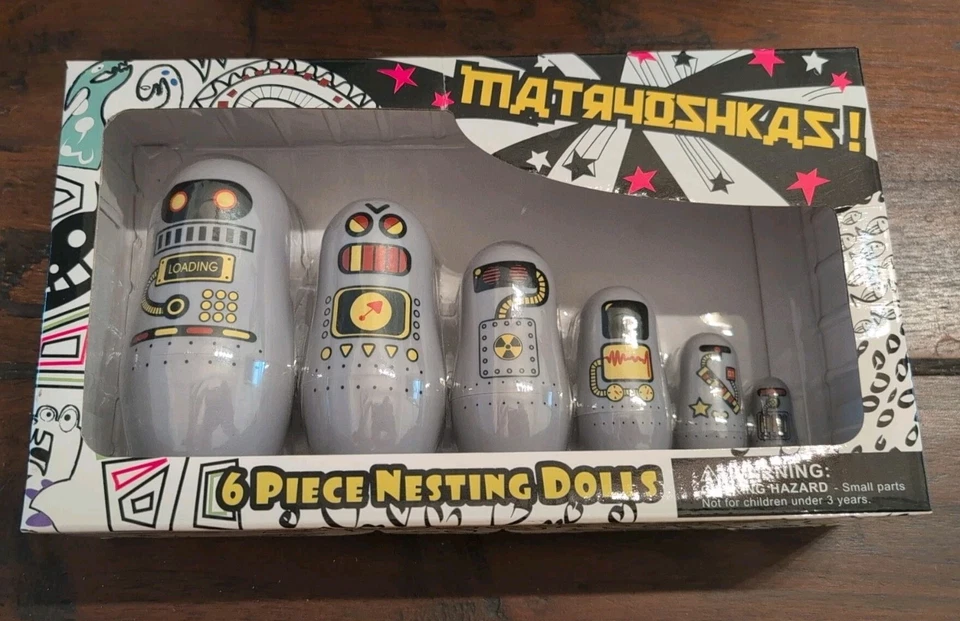 CONJUNTO de 6 Muñecas Robot Anidación Matryoshka ¡Locura! Babushka Plata Rusa Nuevo  Foto 1 de 4