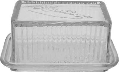 Plato de mantequilla de vidrio prensado transparente Creative Co-Op con tapa Foto 1 de 2