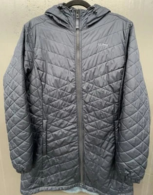LL Bean Coat Women XL Blue Fleece Lined Primaloft Insulated Quilted Hood Jacket - Image 1 of 4