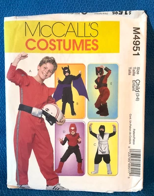 McCalls Pattern Ninja Superhero Bat Costume Sz 3 to 6 Uncut 4951 MAP - Image 1 of 4