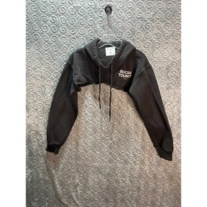 Social Tourist LA Crop Hoodie Long Sleeve Drawstring Charcoal Gray Size M - Picture 1 of 7
