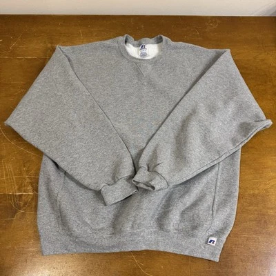 Винтажный Russell Athletic толстовка мужской очень большой серый пустой пуловер флис - Изображение 1 из 4