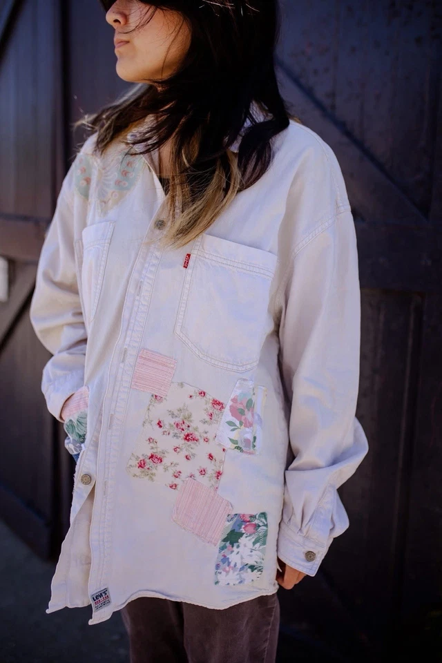 Reciclado Levis Rojo Tab Envejecido Talla M Cottagecore Magnolia Bolsillos Acolchado Foto 1 de 4