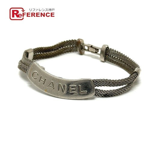 Y0705 Chanel Logo Placca Catena Bracciale Argento Usato Donnasorio Acce