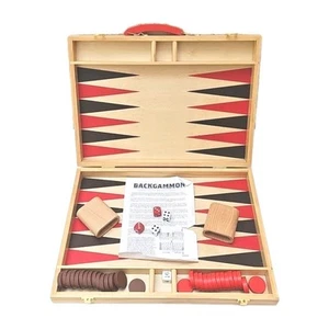 Wood Backgammon Folding Travel Board Game Wood Cups & Pieces Complete 15" X 22" - Picture 1 of 5