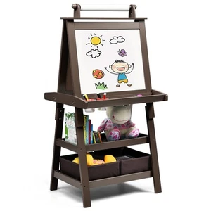 3 in 1 Double-Sided Storage Art Easel w/ Paint Cups for Toddlers Writing Coffee - Picture 1 of 9