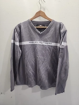 ВИНТАЖНЫЙ серый женский свитер Harley Davidson размер 2X нашивки на локти и плечи   - Изображение 1 из 4