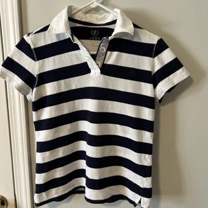 Izod Women’s Medium White/Navy Rugby Stripe Short Sleeve Polo. Fitted  Beach - Picture 1 of 4