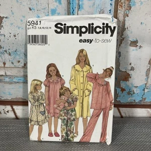 Simplicity 5941 Girls Pajamas Nightgown Robe Size 7-14 Uncut - Picture 1 of 5