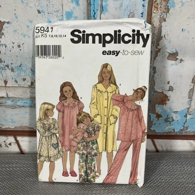 Simplicity 5941 Girls Pajamas Nightgown Robe Size 7-14 Uncut - Image 1 of 4