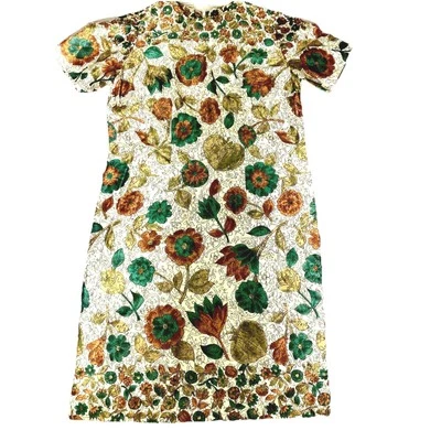 Vestido Vintage Feito à Mão Cetim Outono Floral Aproximadamente Tamanho 6-8 1950-60s Leia - Imagem 1 de 4