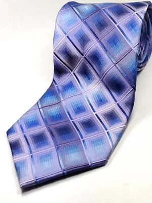 Gravata xadrez masculina STAFFORD 100% seda azul roxa NOVA - Imagem 1 de 3