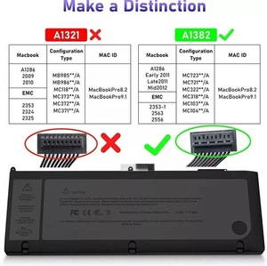 A1382 Battery For Apple MacBook Pro 15 inch A1286 Early 2011 Late 2011 Mid 2012 - Picture 1 of 4