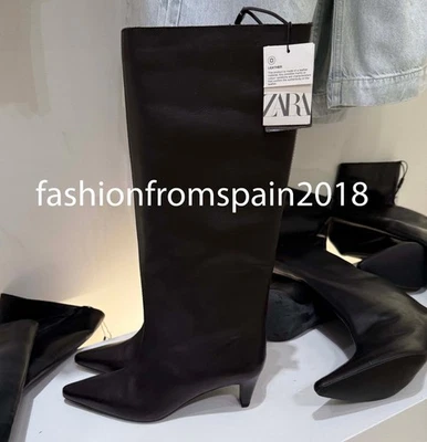 ZARA NEW WOMAN LEATHER KITTEN HEEL BOOTS BLACK 35-42 2014/510/800 - Image 1 of 2