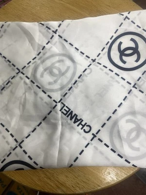 Used Chanel Coco Mark Logo Pattern White x Black Silk Scarf 25 inches square - Image 1 of 4