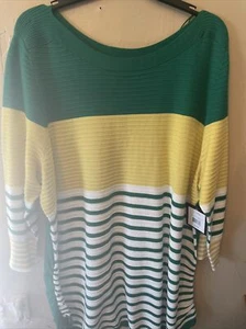A and I Womens Green Striped Sweater Size 2X - Picture 1 of 3