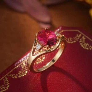 Fire Classic Oval Cut Shape Red Quartz Zirconia Rose Gold Plated Rings Size 6~10 - Picture 1 of 5