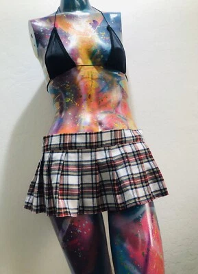 Sexy School Girl Skirt Adult Exotic Red White Plaid Skirt With Black Halter Top - Image 1 of 4