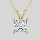 1.00 CT Princess Solitaire Enhanced Diamond Pendant Chain 18K Yellow Gold D/SI1