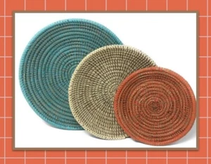 NEW FairTrade 3 African Handwoven Baskets Turquoise Orange Cream Beautiful ! - Picture 1 of 5