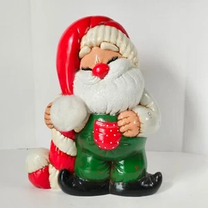 Vintage Santa Figurine Christmas Decor Hand Painted Ceramic Elf Gnome Retro 80s - Picture 1 of 11