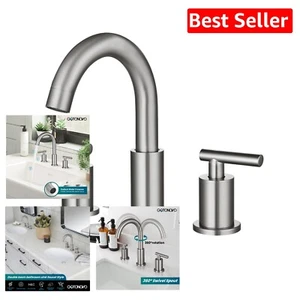 Durable Brushed Brass Bathroom Faucets with 8 Inch Widespread & Pop-Up Drain - Picture 1 of 10