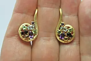 Earrings Amethyst Citrine Peridot Garnet Mined Gems Sterling Silver Gold Plated - Picture 1 of 24