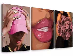 Black Woman Wall Art Pink Black Girl Canvas Decor African American Wall Art P... - Picture 1 of 7