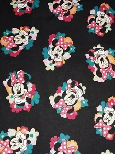 1 Yard Minnie Mouse Disney Cotton Fabric Polka Dot Bows On Black 36” X 42” - Picture 1 of 1